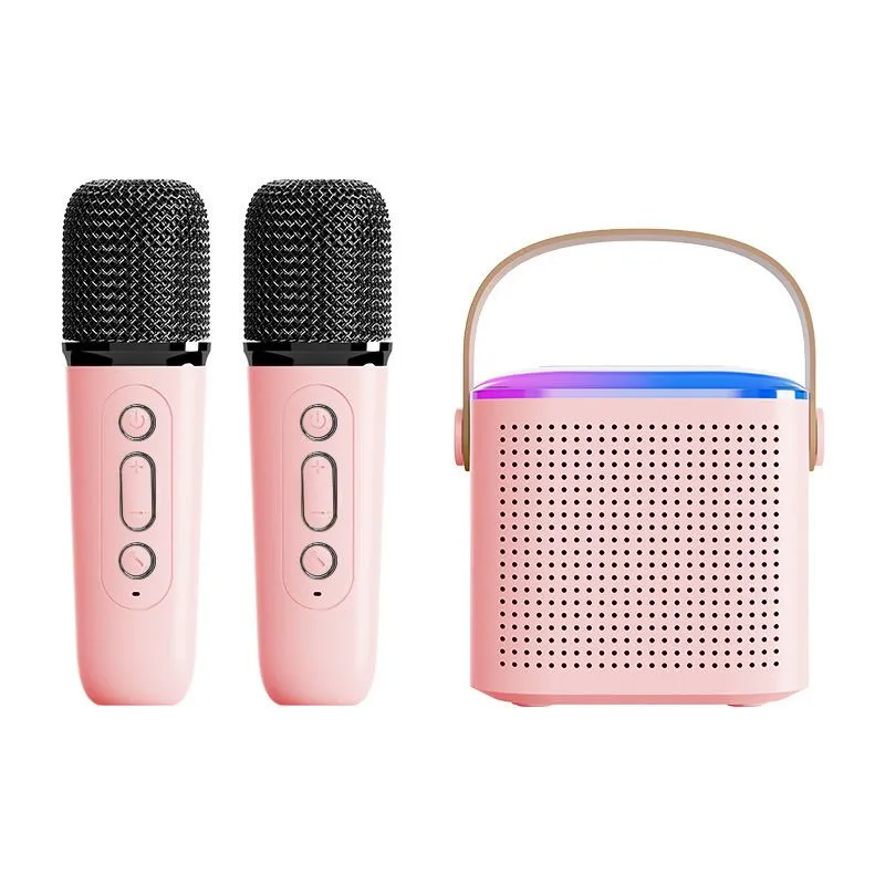 Portable portable dual microphone wireless Bluetooth karaoke speaker Y1 - Pink