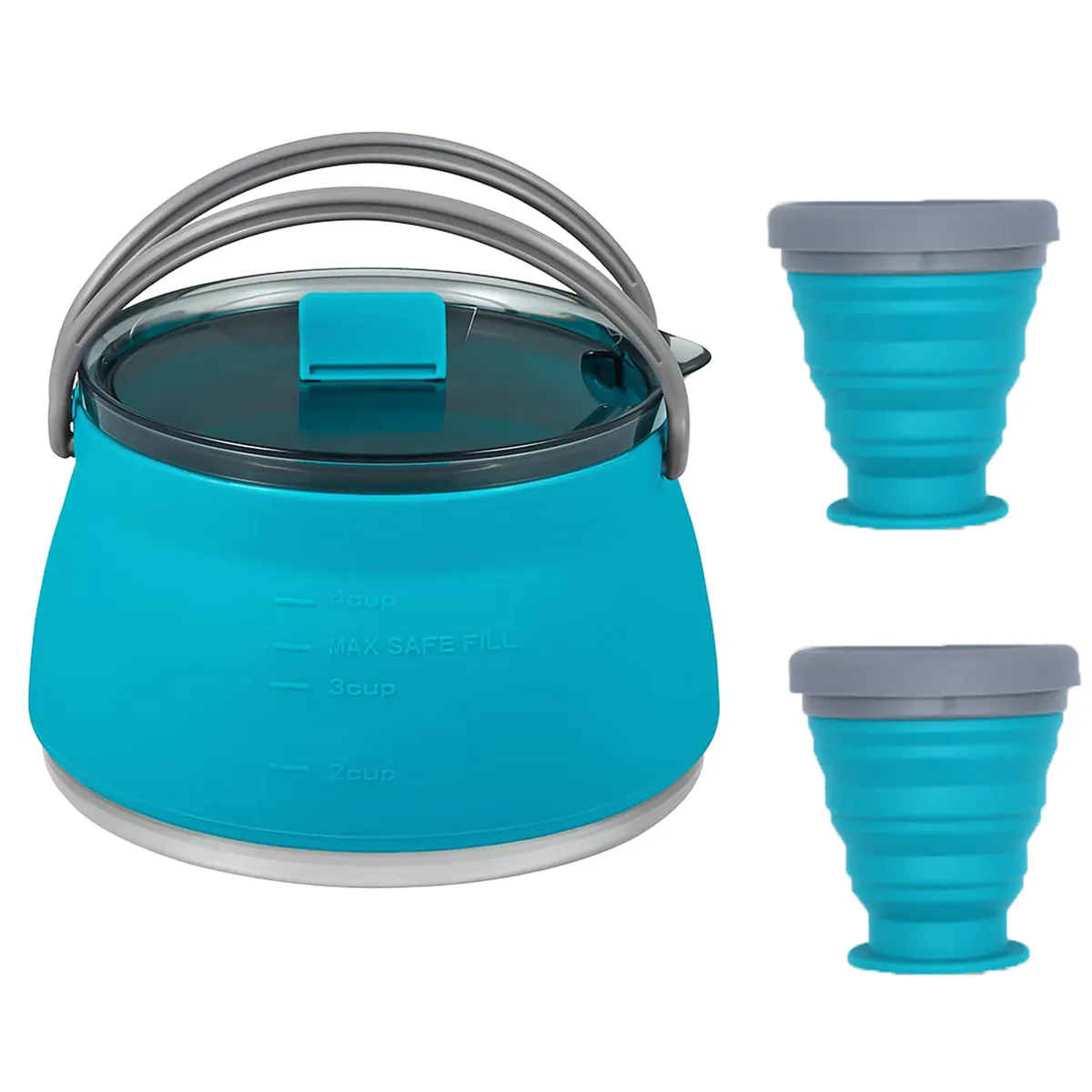Foldable 1.4L Outdoor Silicone Pot Kettle Kit Camping Cook Pot Water Boiler - Blue