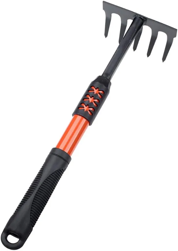 Heavy Duty Carbon Steel Hand Rake - Ergonomic Mini Garden Tool