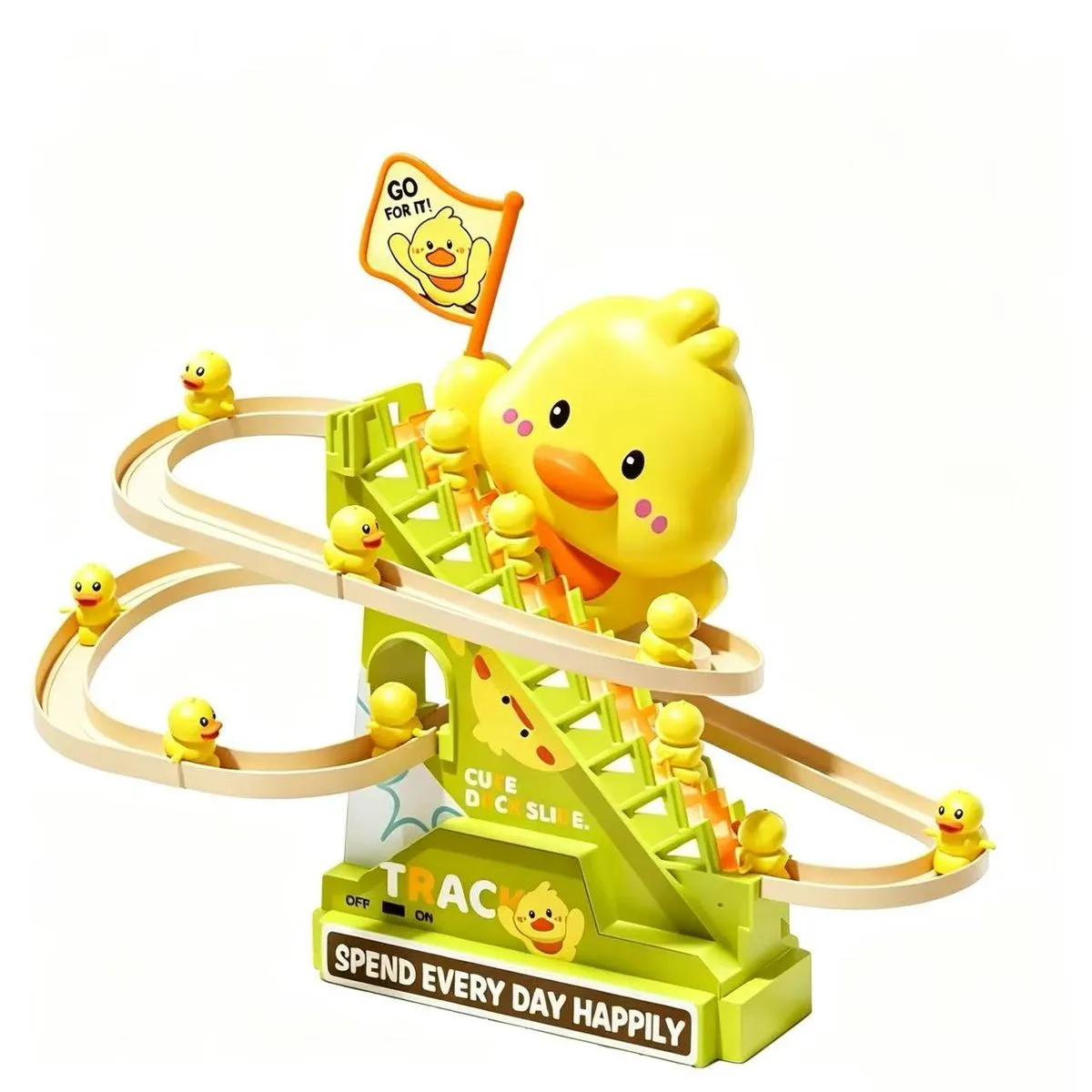 Cute Duck Slide Track Toy With 9 Little Ducks, Auto Stair Climbing Musical