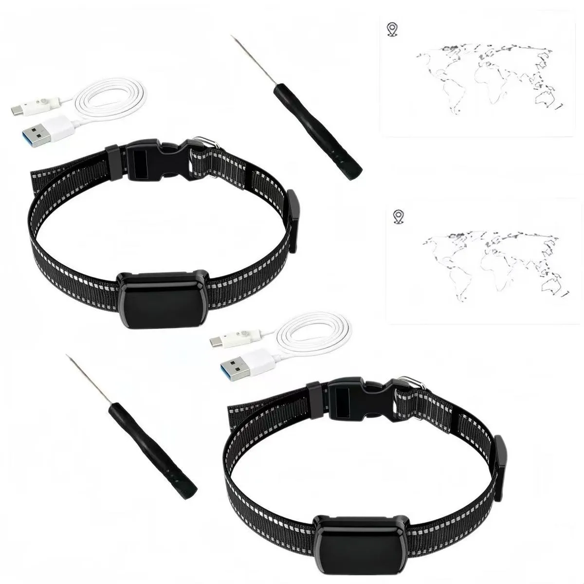 2-Pack Pet GPS Tracker Mini 4G Waterproof Real-Time Dog Cat Locator M10