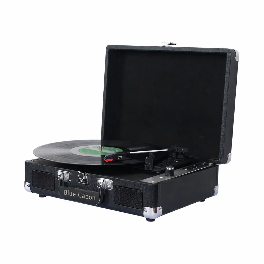 Vinyl Record Player Portable Suitcase 3 Speed Bluetooth Built-In Speakers