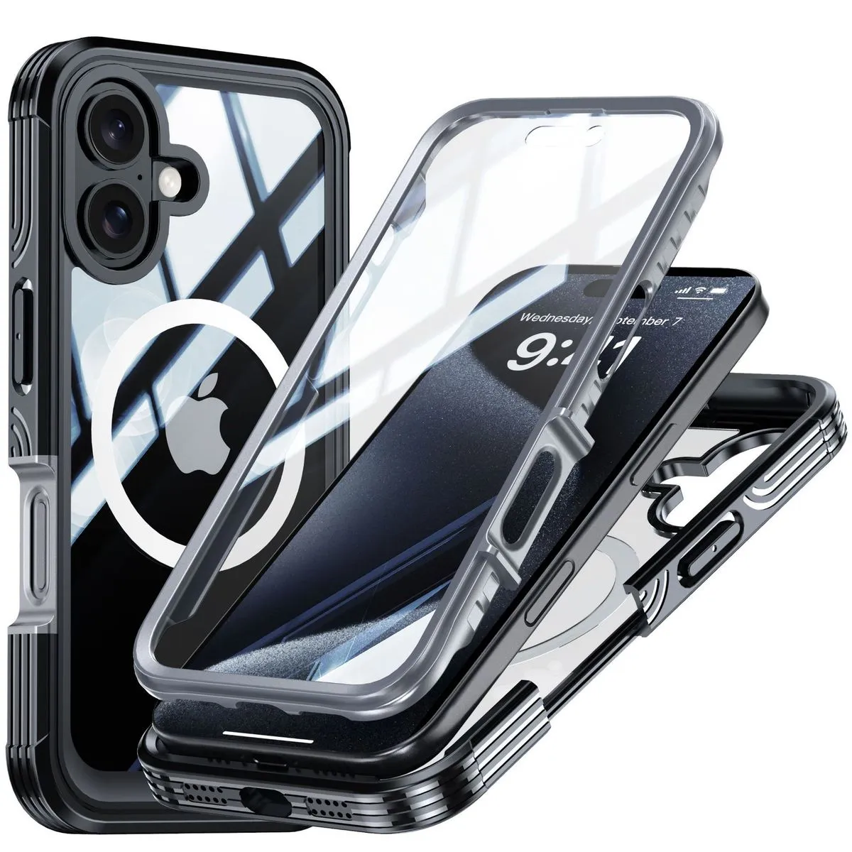 Magnetic Full Body Protection Phone Case Compatible With iPhone 16 Plus - Black