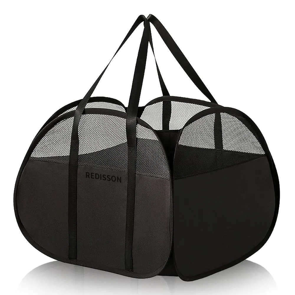 90L Foldable Laundry Basket, Large Mesh Pop-Up Hamper with Carry Handles - Black