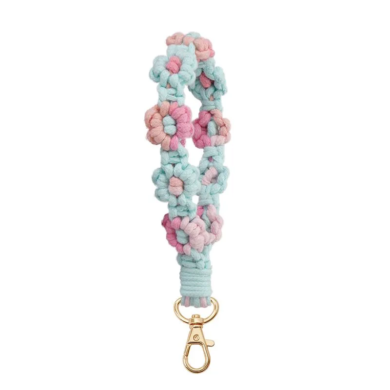 Multi-color Gradient Flowers Woven Cotton Rope Car Keychain Handbag Charms - Blue