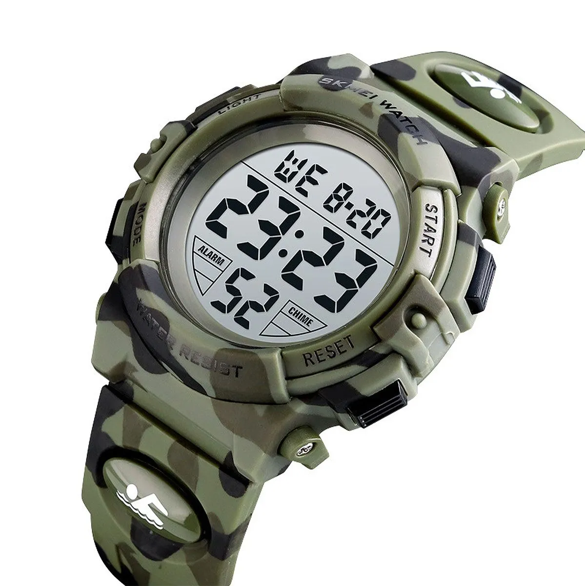 Kids Waterproof LED Digital Sports Watch Stopwatch Alarm for Swim Hike - Camo green