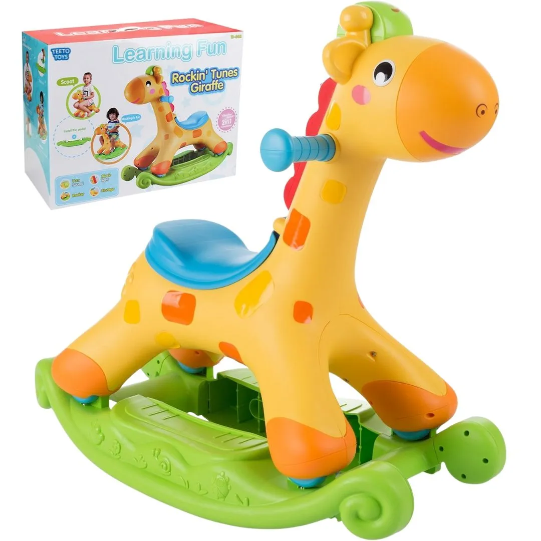 2-in-1 Rockin' Giraffe Ride-On- Musical Rocker and Scooter Toy for Toddlers