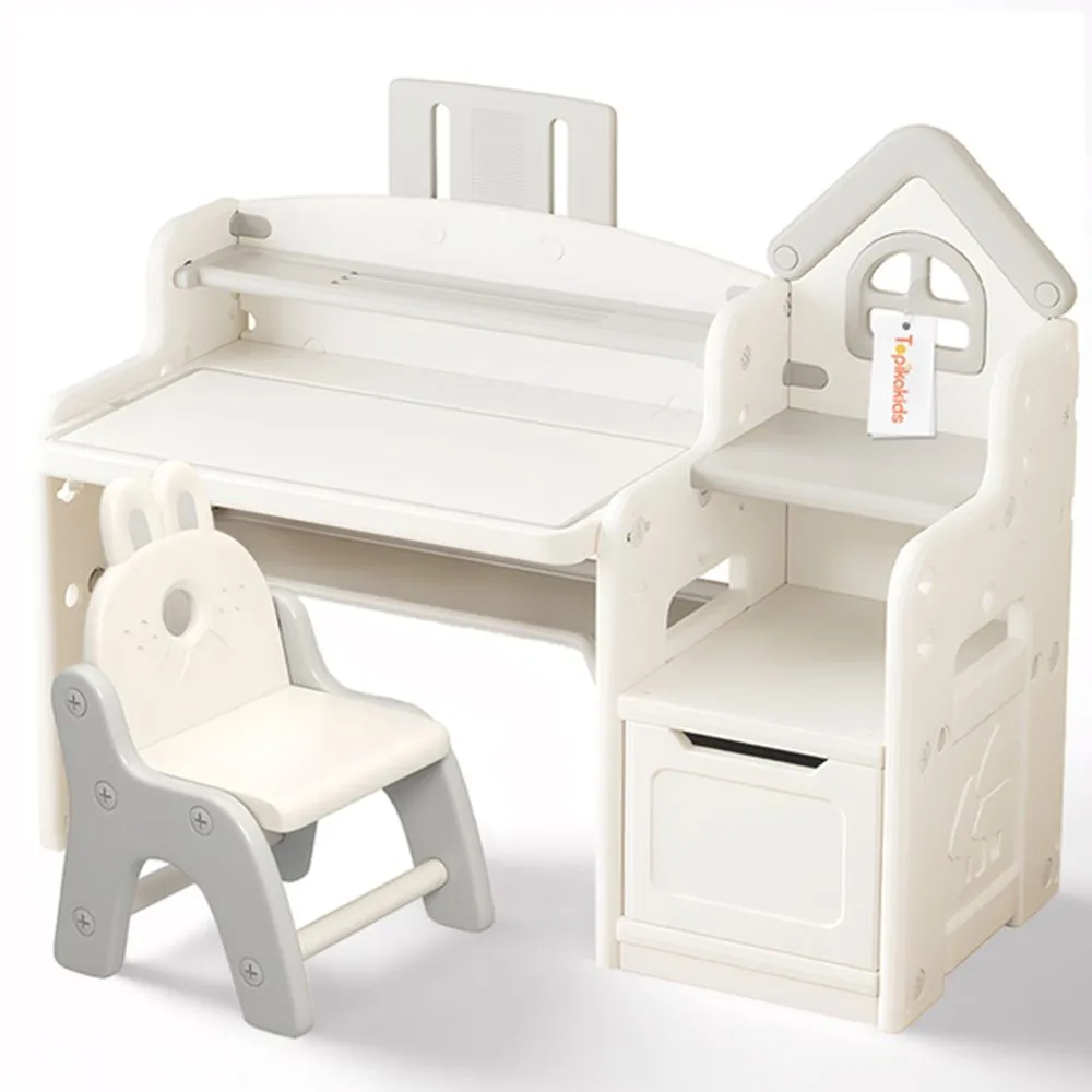Topika - Adjustable Kid's Drawing Table with Chair & Cabinet Study Desk