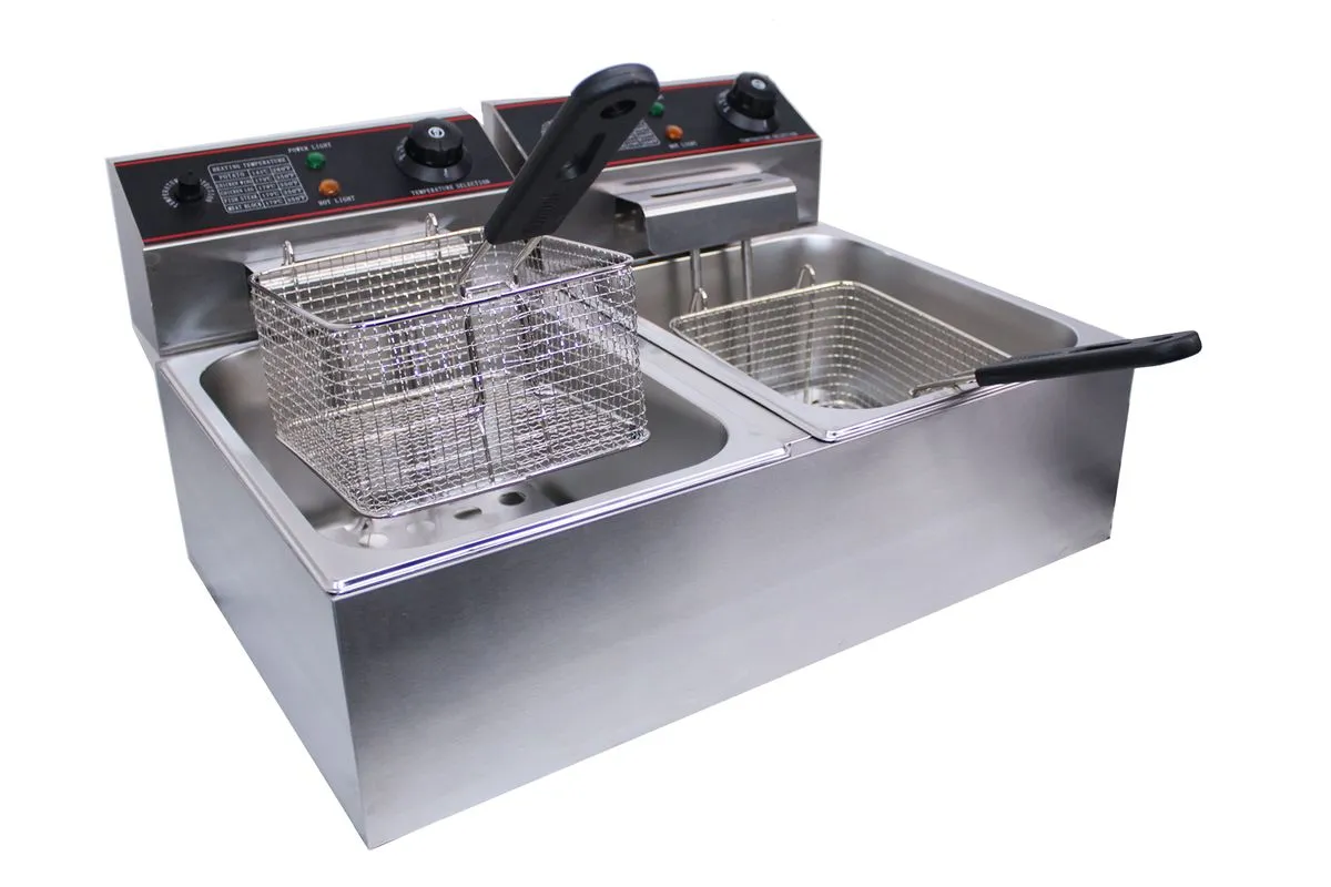 12 Liter 5000W Stainless Double Tank Electric Chips Fryer - 6L + 6L