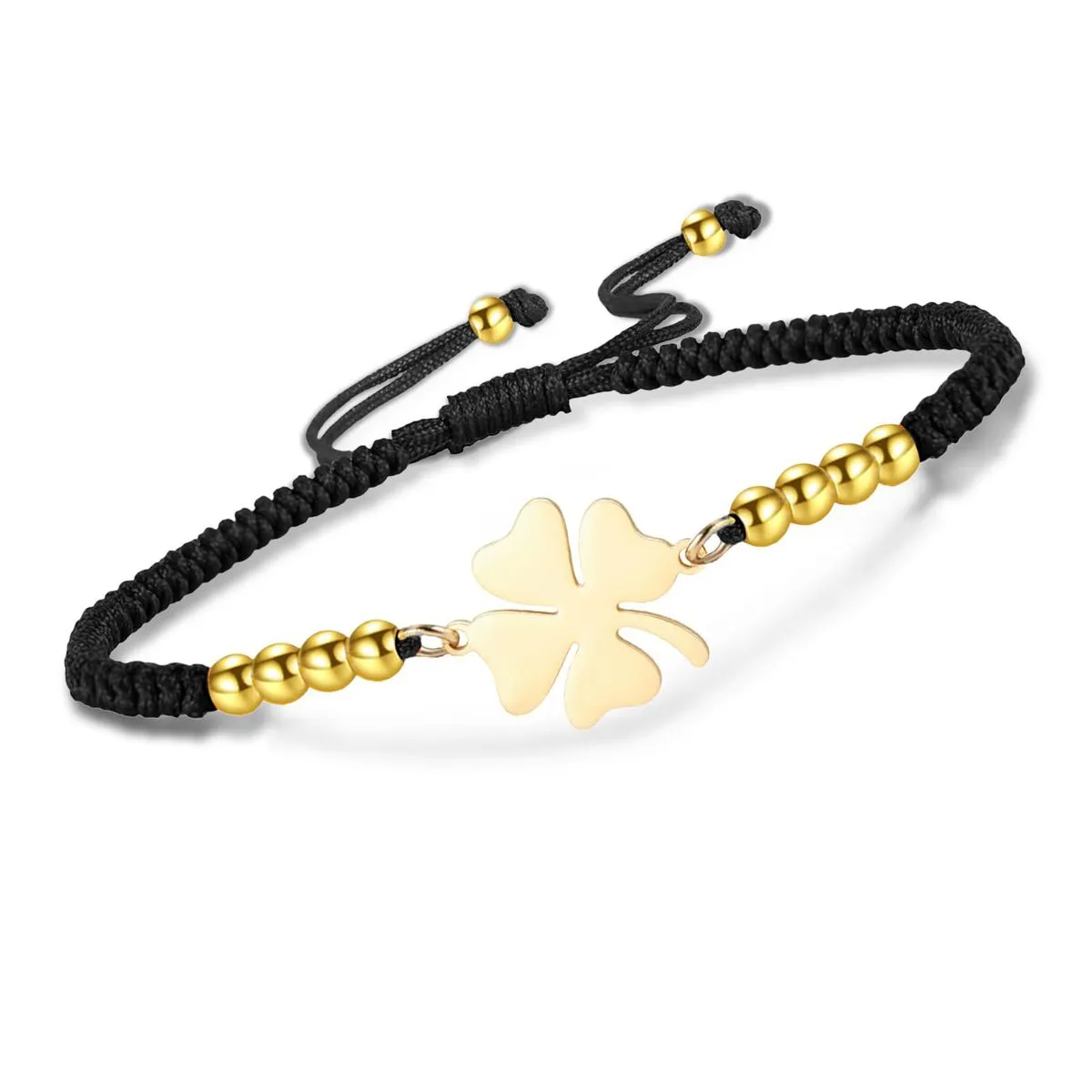 Clover Bracelet for Women Stainless Steel Four Leaf Clover - Gold, Black