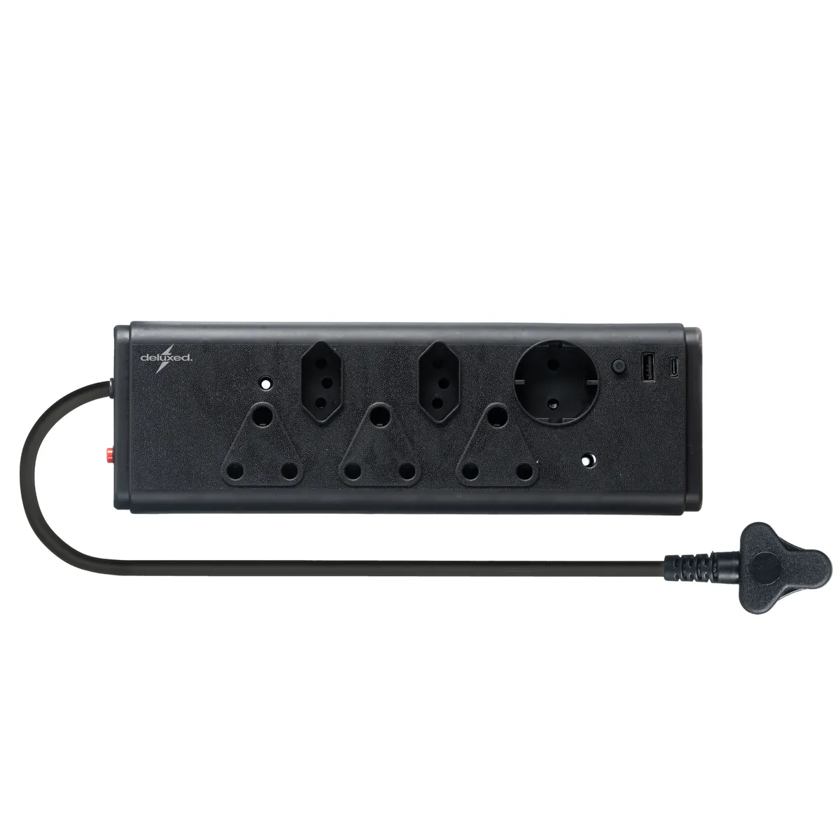 Deluxed 6-Way Multiplug with USB-A & USB-C, SABS Approved, 16A 3500W - Black