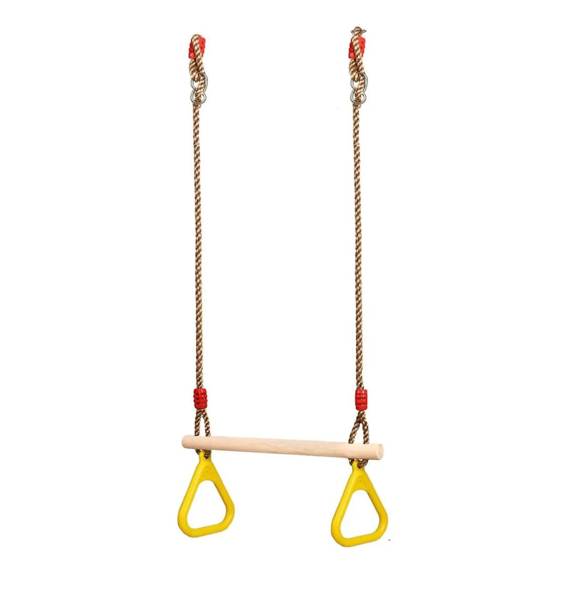 Wooden Trapeze Swing with Triangular Gym Rings for Kids-Yellow