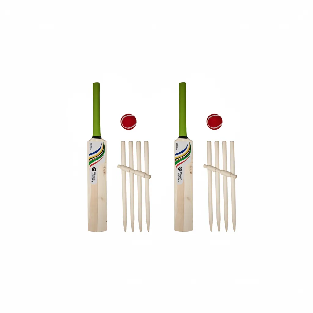 Heritage Cricket Set for Kids - Size 3 Wooden Bat, Ball & Stumps - 2 Pack