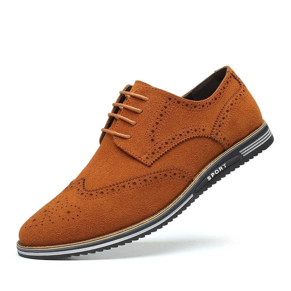 Men Brogue Casual Suede Low Top Plus Size Shoes Brown