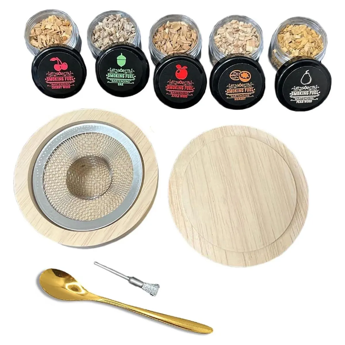 Kitchen Tools Wooden Smoker Set,Cocktail Smoker Kit with Flavors Wood Chip