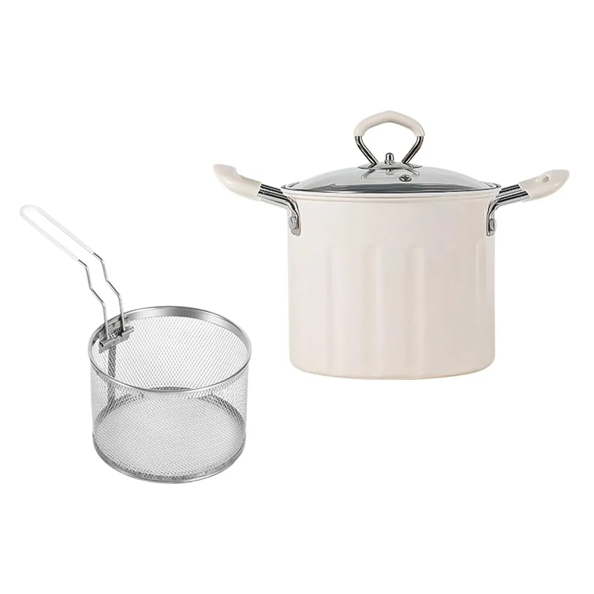 Deep Fry Pan with Handle with Strainer Deep Fryers - Grey