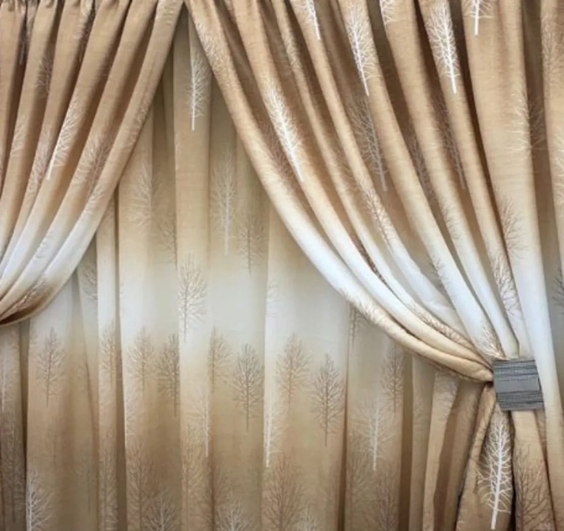 Grey And White Theme Curtain & Lace 2.5x2.4m - Brown, White