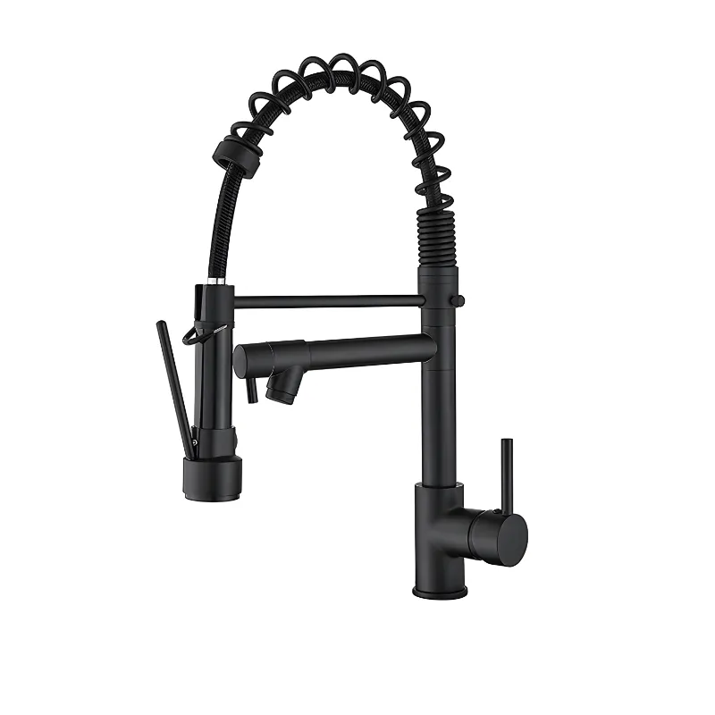 Spring faucet kitchen hot and cold water sink swivel double water outlet - Black
