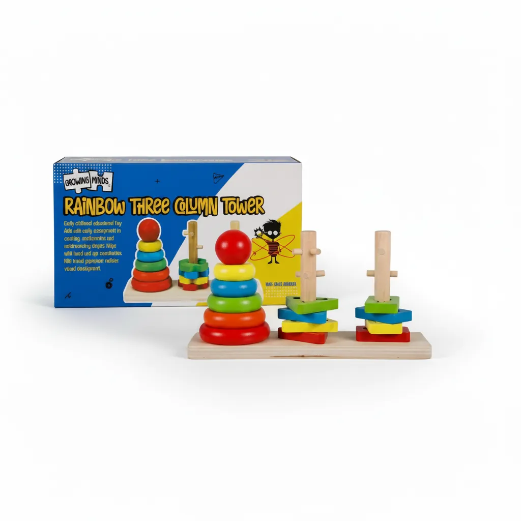 Growing Minds Wooden Shape Sorter - Rainbow Tree Column Toy - 2 Pack