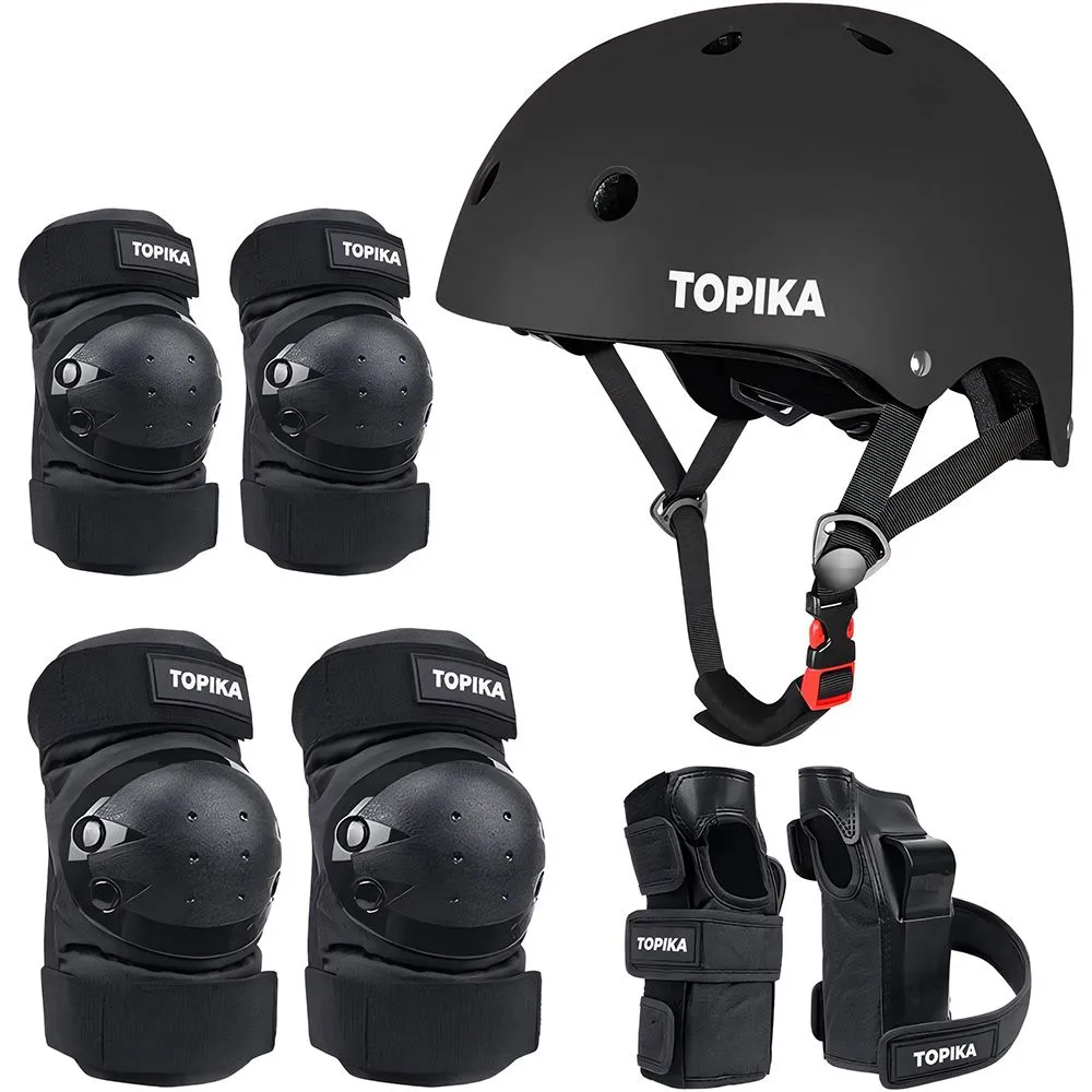 TopikaKids-7 Piece Roller Skates Protective Gear Helmet, Knee, Elbows for Kids