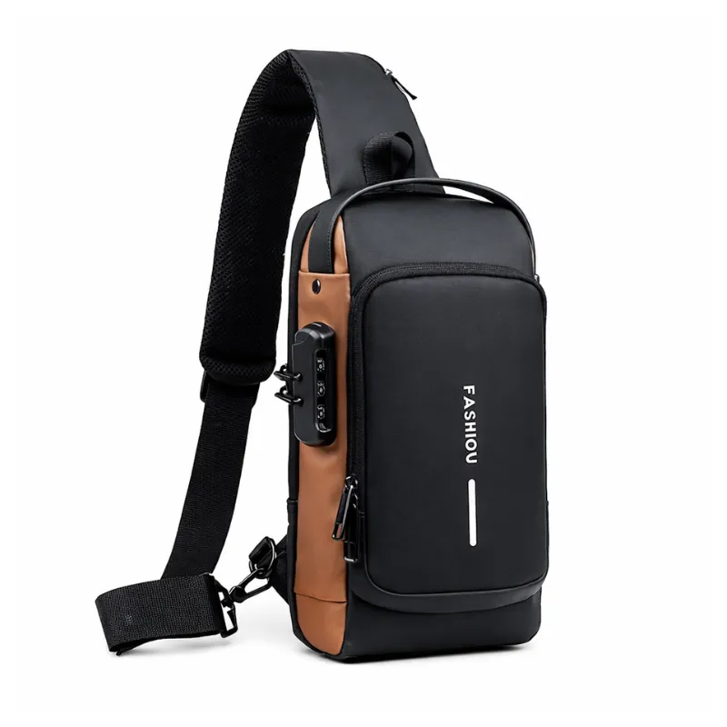 Crossbody Shoulder Bag For Men Anti-Theft PU Leather - Black