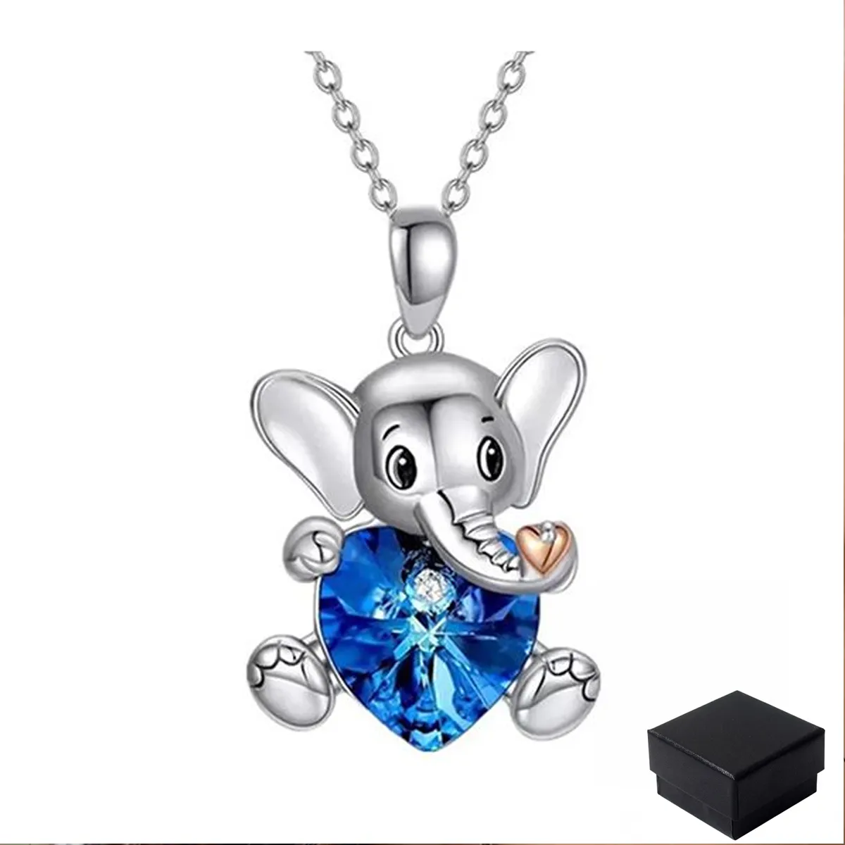 Elephant Love Hug Valentine's Necklace For Women - Blue