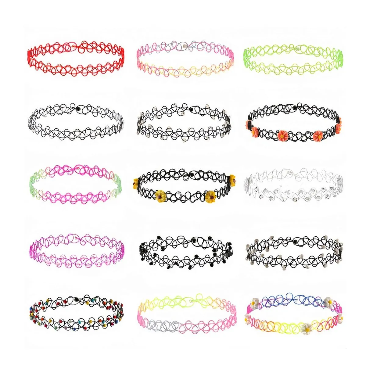 15pieces Tattoo Choker Necklace for Women, Choker Necklaces Y2K,Adjustable