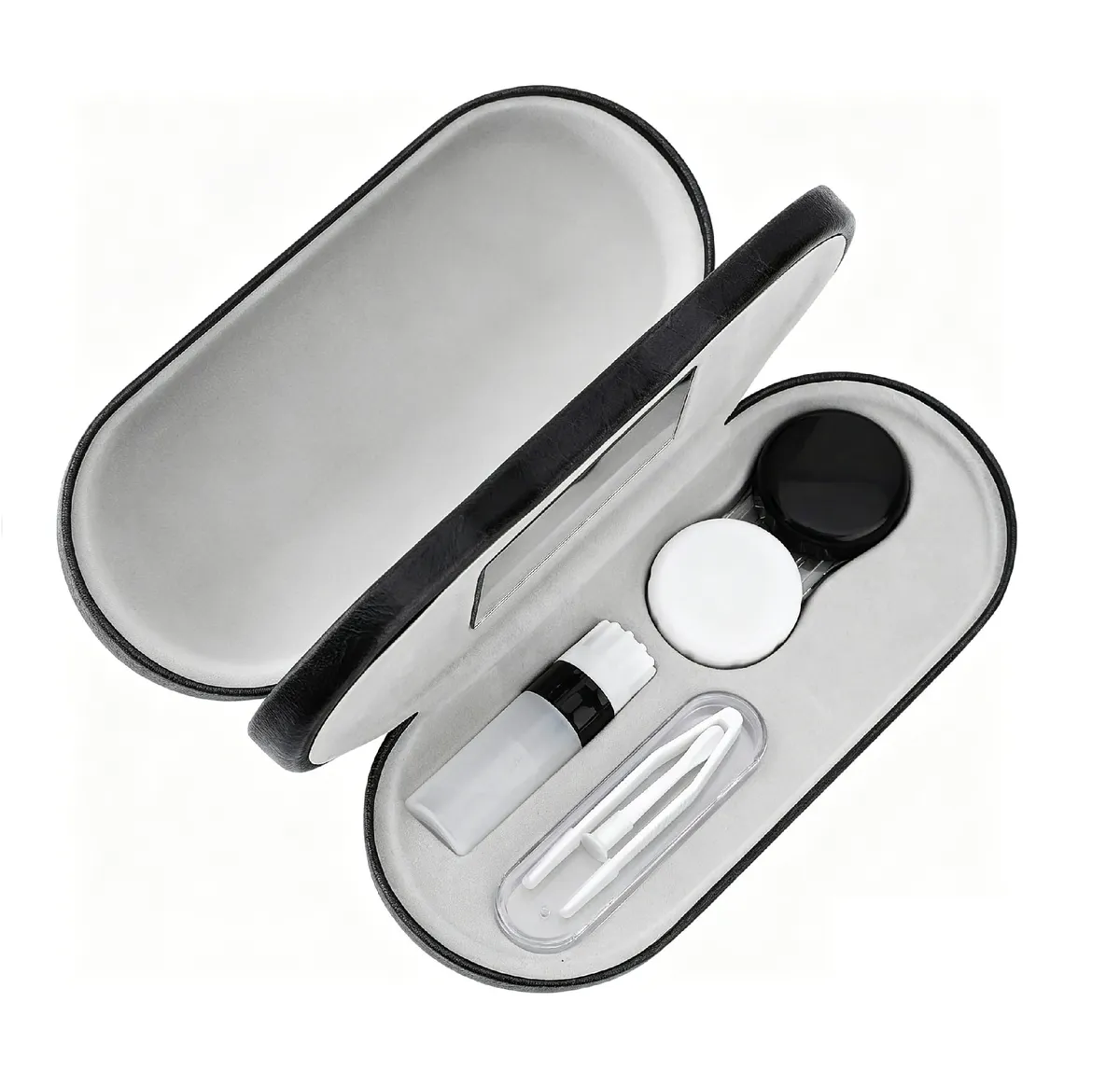 2 in 1 Double Eyeglass Case, Contact Lens Case with Mirror Tweezers Remover