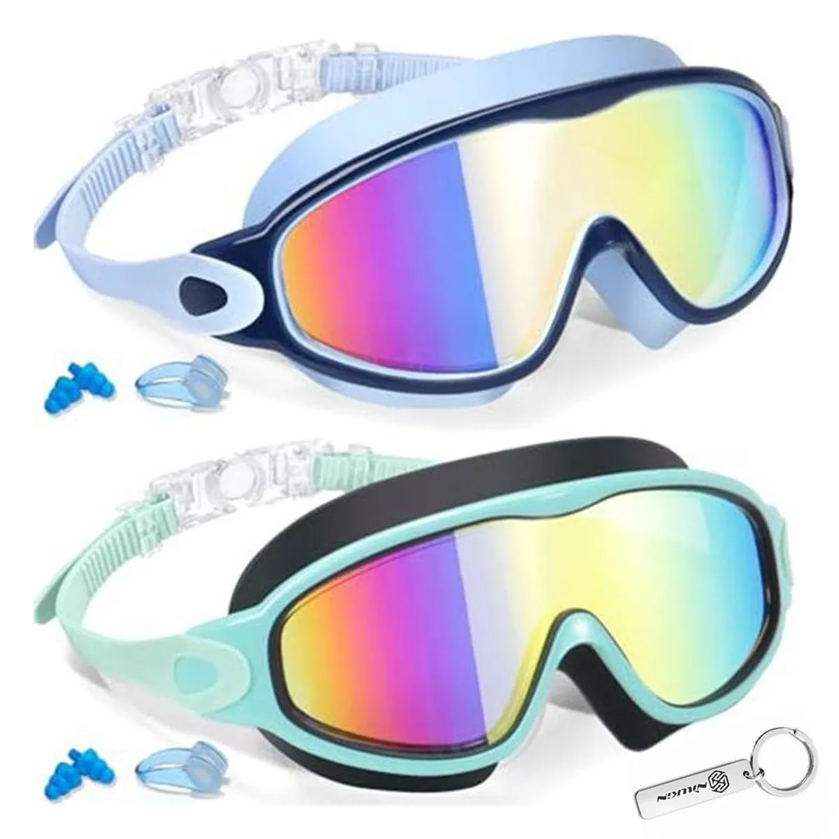 2 Pcs Swimming Goggles UV Protection Leakproof Anti Fog Goggles for Youth - Blue, Green