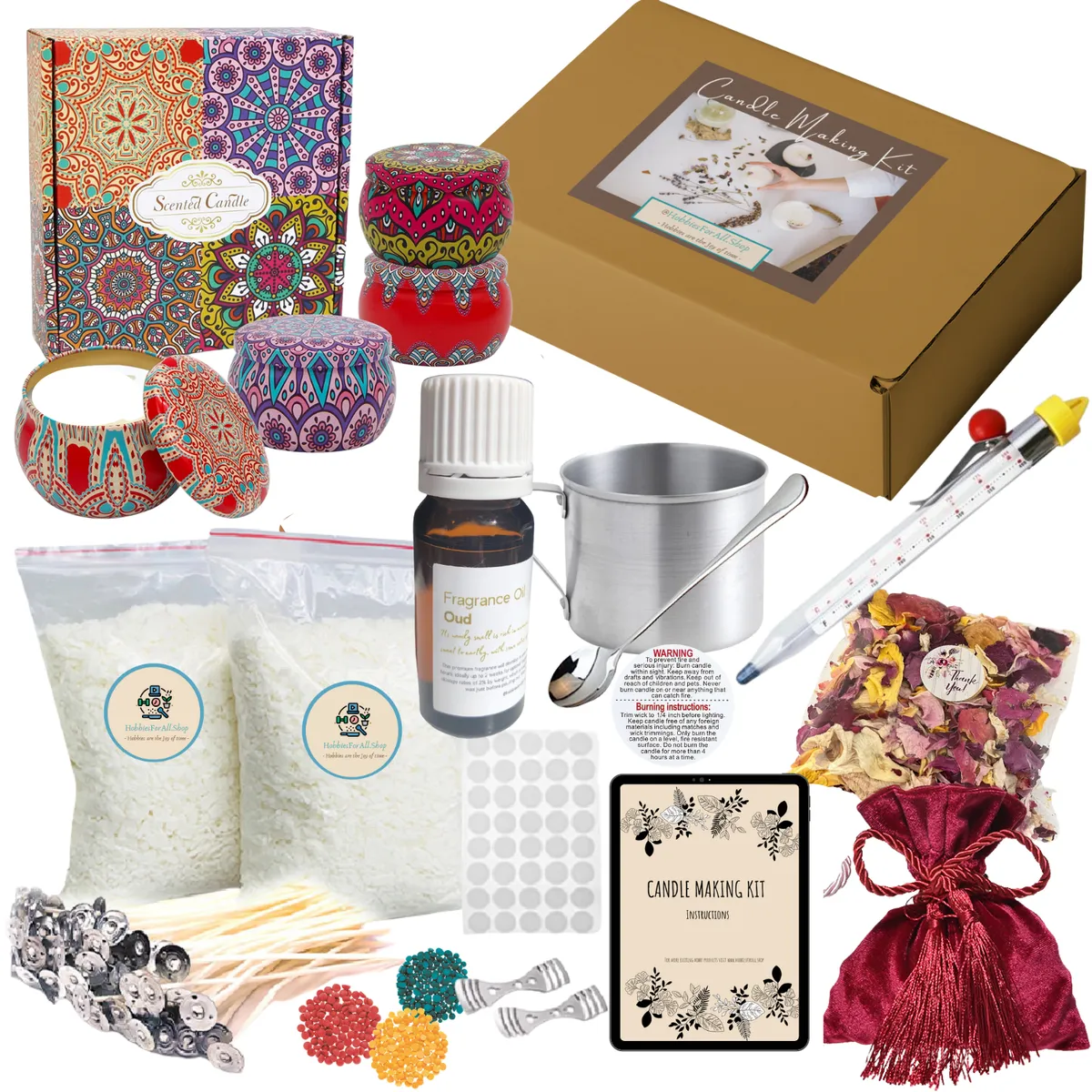 Hand Crafted Candle Kits with Organic Soy Wax - Boho with Oud