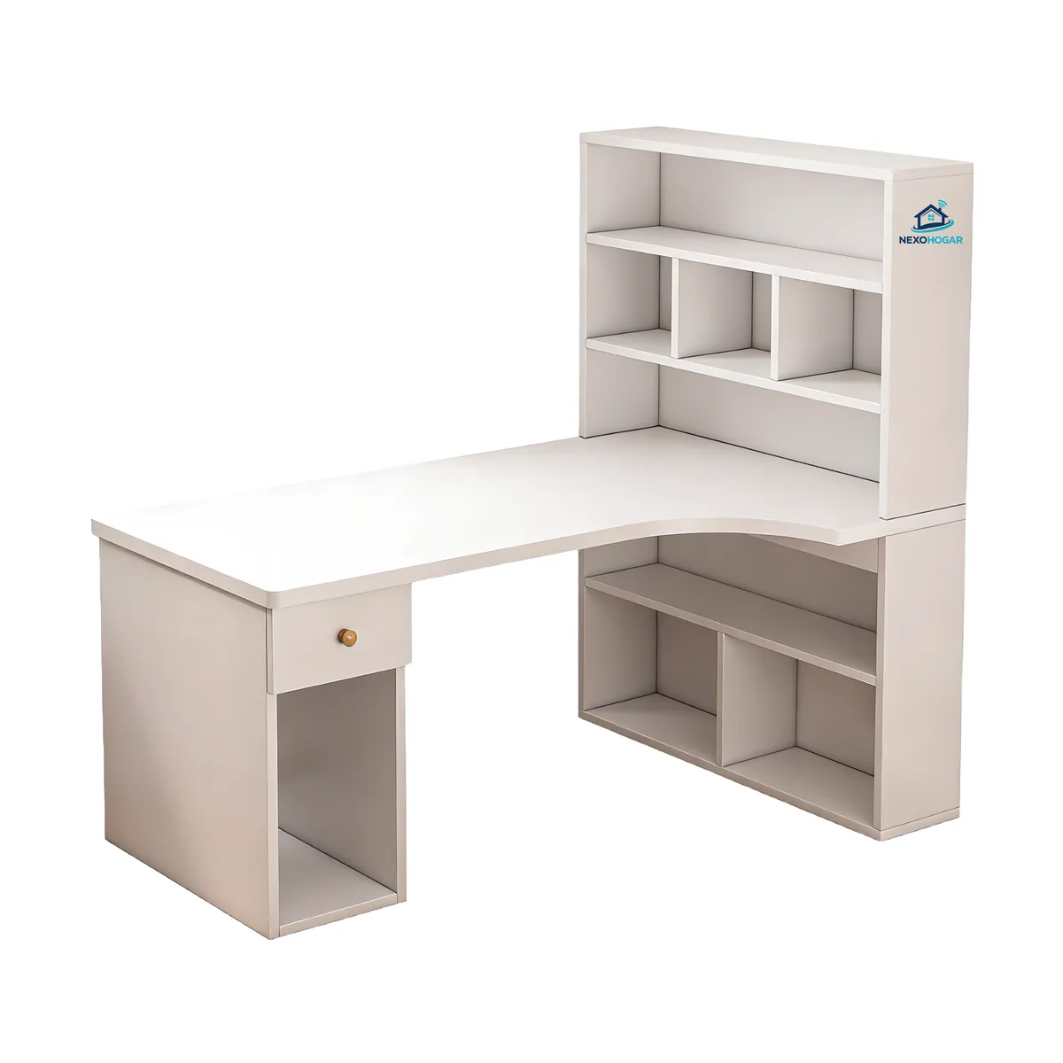 NEXOHOGAR Office Decor Wooden L-Shaped Ergonomic Sedentary Computer Desk - White