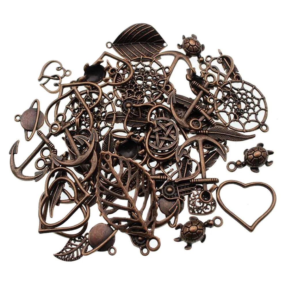 Craft Fashion Gift Matallic Vintage Jewellery Making Charm Pendants - 102g - Brown