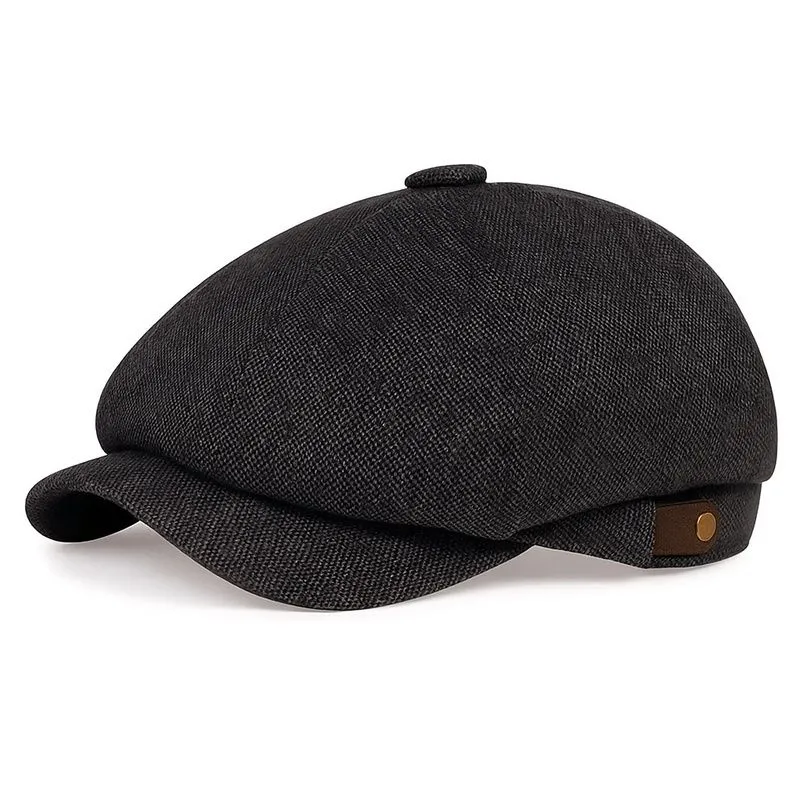 Men's Newsboy Hats Peaky Autumn Vintage Herringbone Octagon Cap - Black