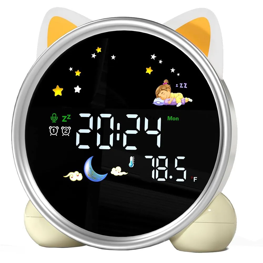 Kids Alarm Clock with Night Light, Stay in Bed Clock and Sleep Training - Little kitten