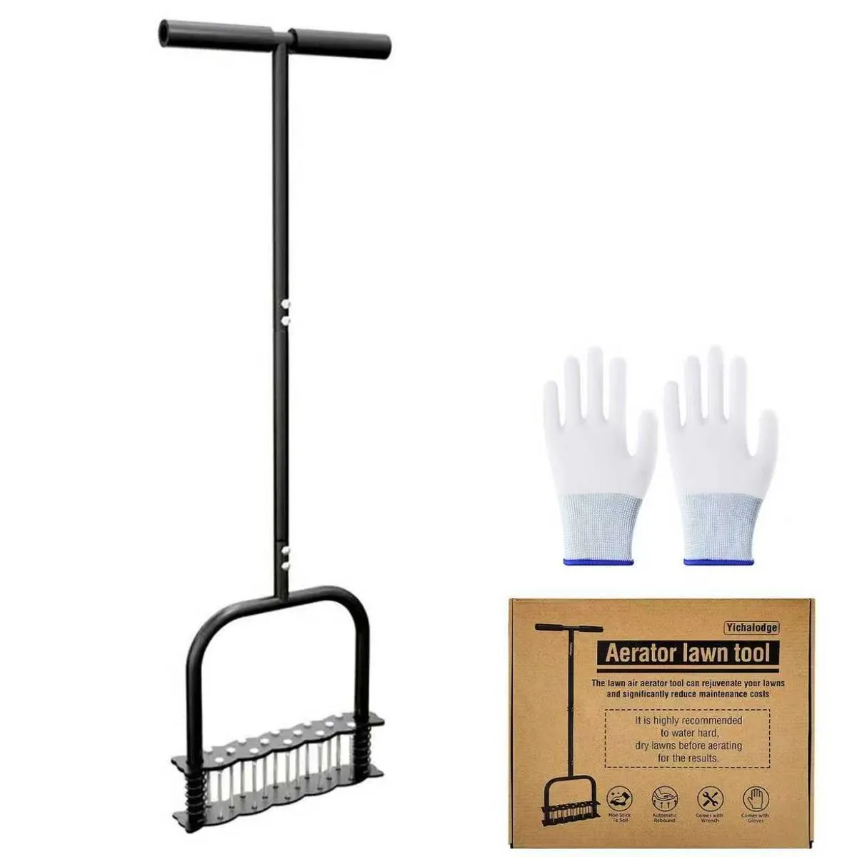 90cm Lawn Aerator Tool, Lawn with 15 Iron Spikes, Automatic Leaf