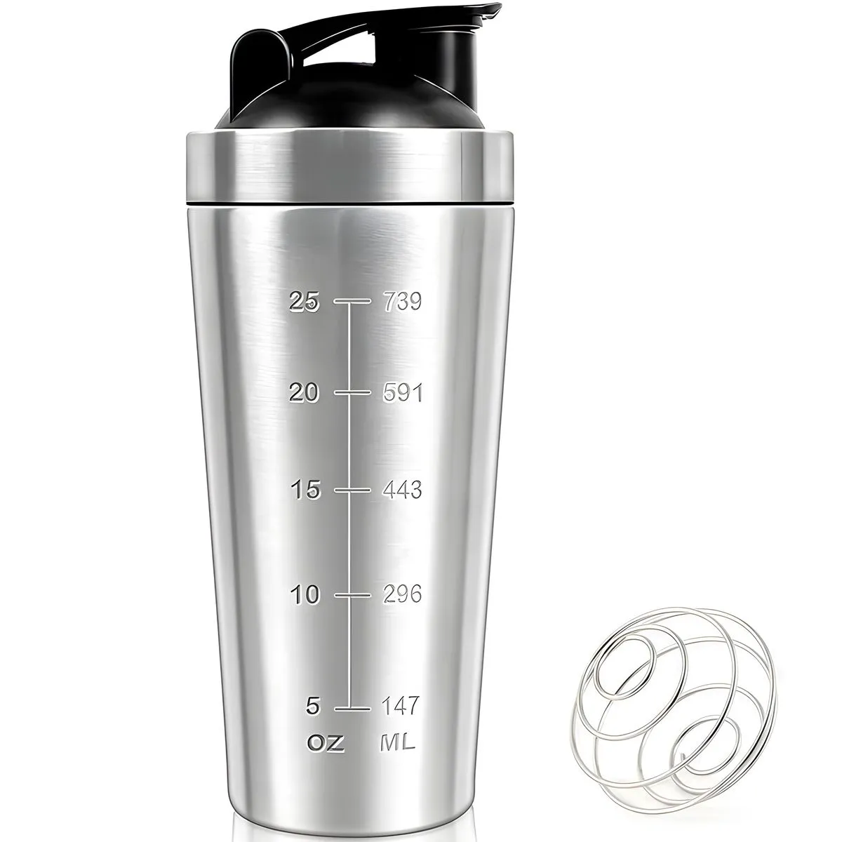 900ml Shaker Bottle with Ball Sports Fitness Protein Shaker with Scale - Silver