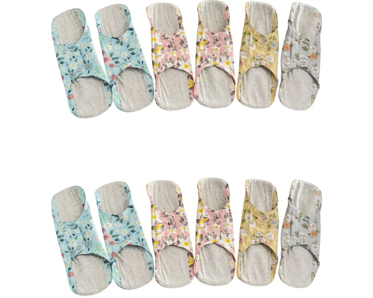 12 Pack Quality Re-Usable Cotton Flannel Sanitary Pads Floral Large