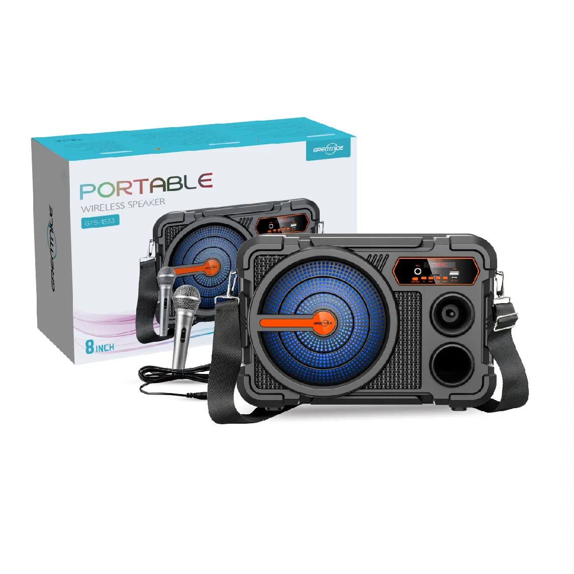 GTS-1833 Wireless Portable Outdoor Party Bluetooth Speakers 8 Inch with Mic