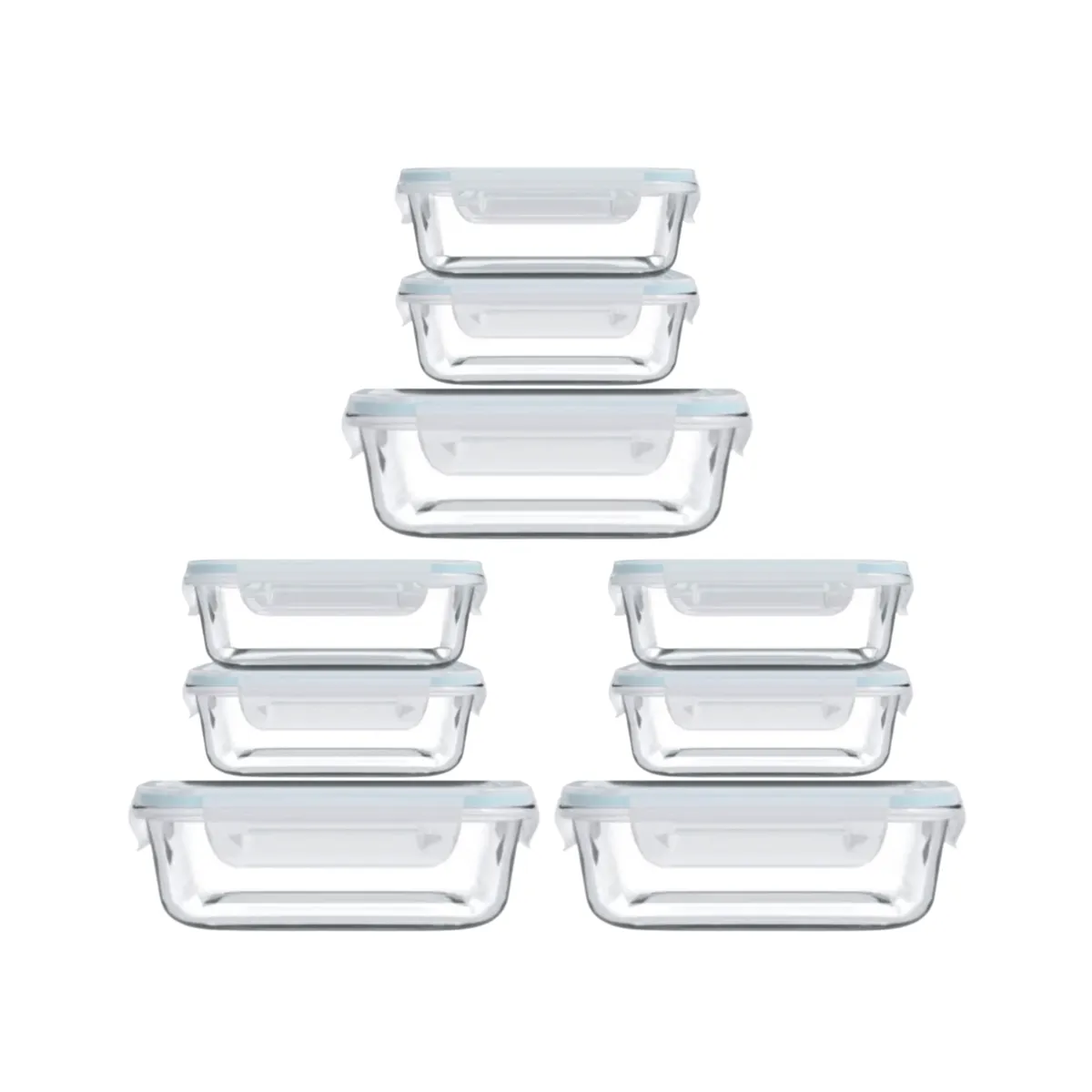 Premium Rectangle Airtight Borosilicate Glass Food Containers - Mixed Pack