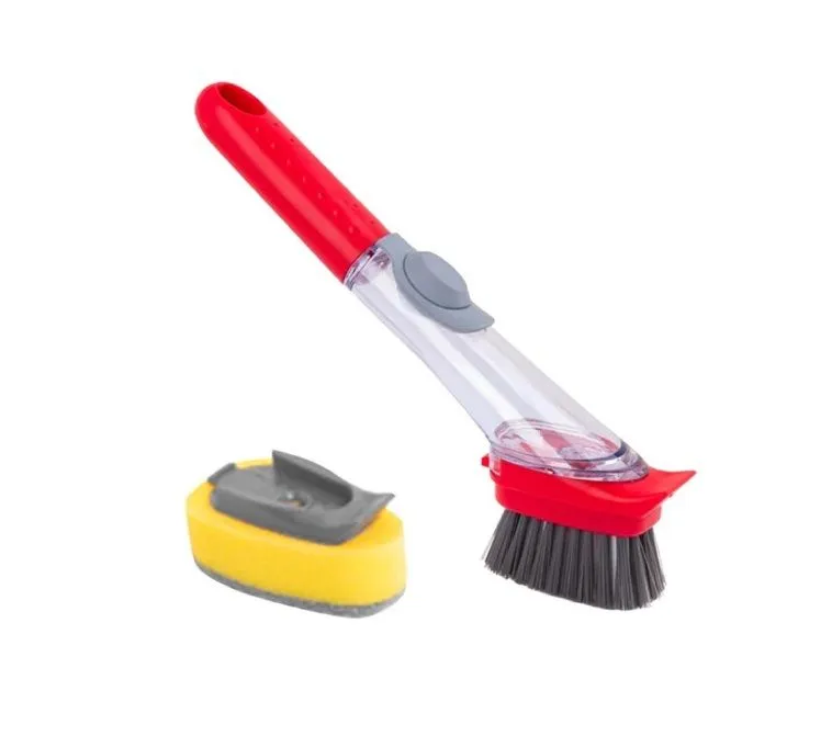 Dish Soap Dispensing Brush with Non-Scratch Sponge