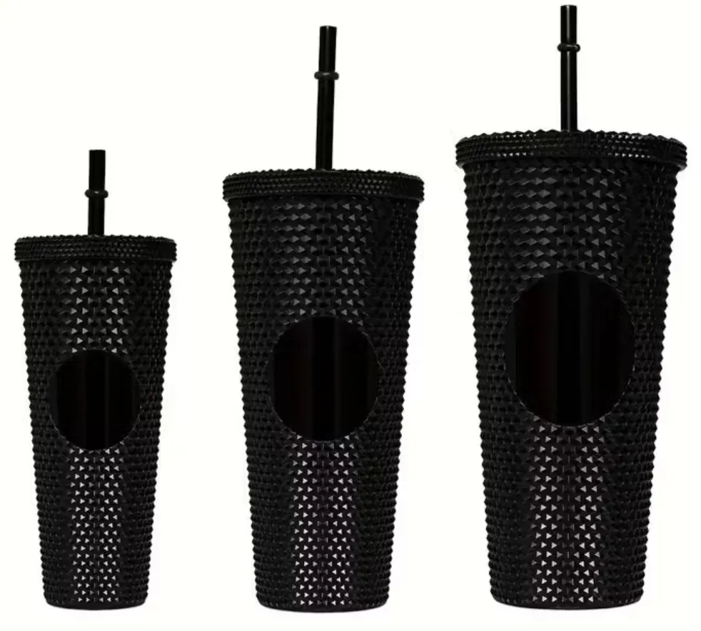 3PC Diamond Studded Super Cool Tumbler Set - Black