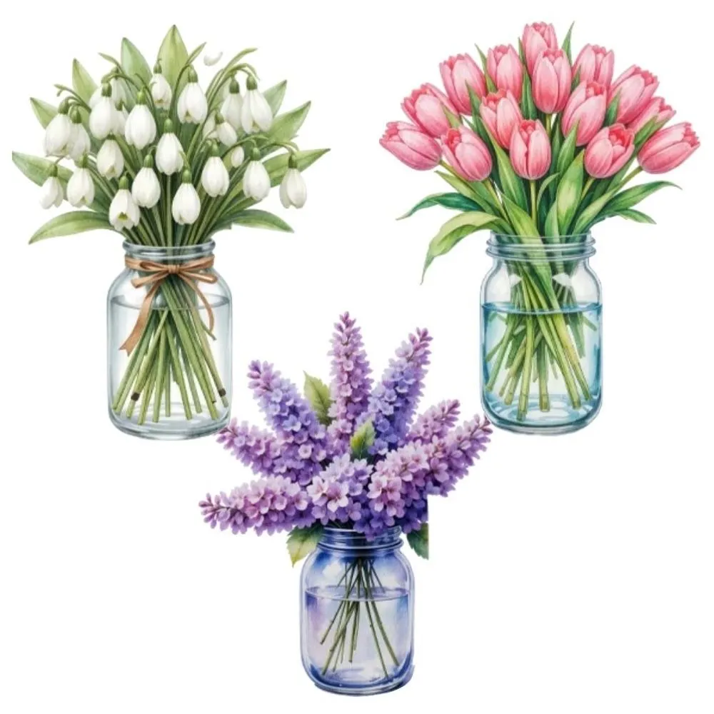 Decor Double-Sided Tulip, Lily & Wisteria Floral Window Decals 3pc - 40cm