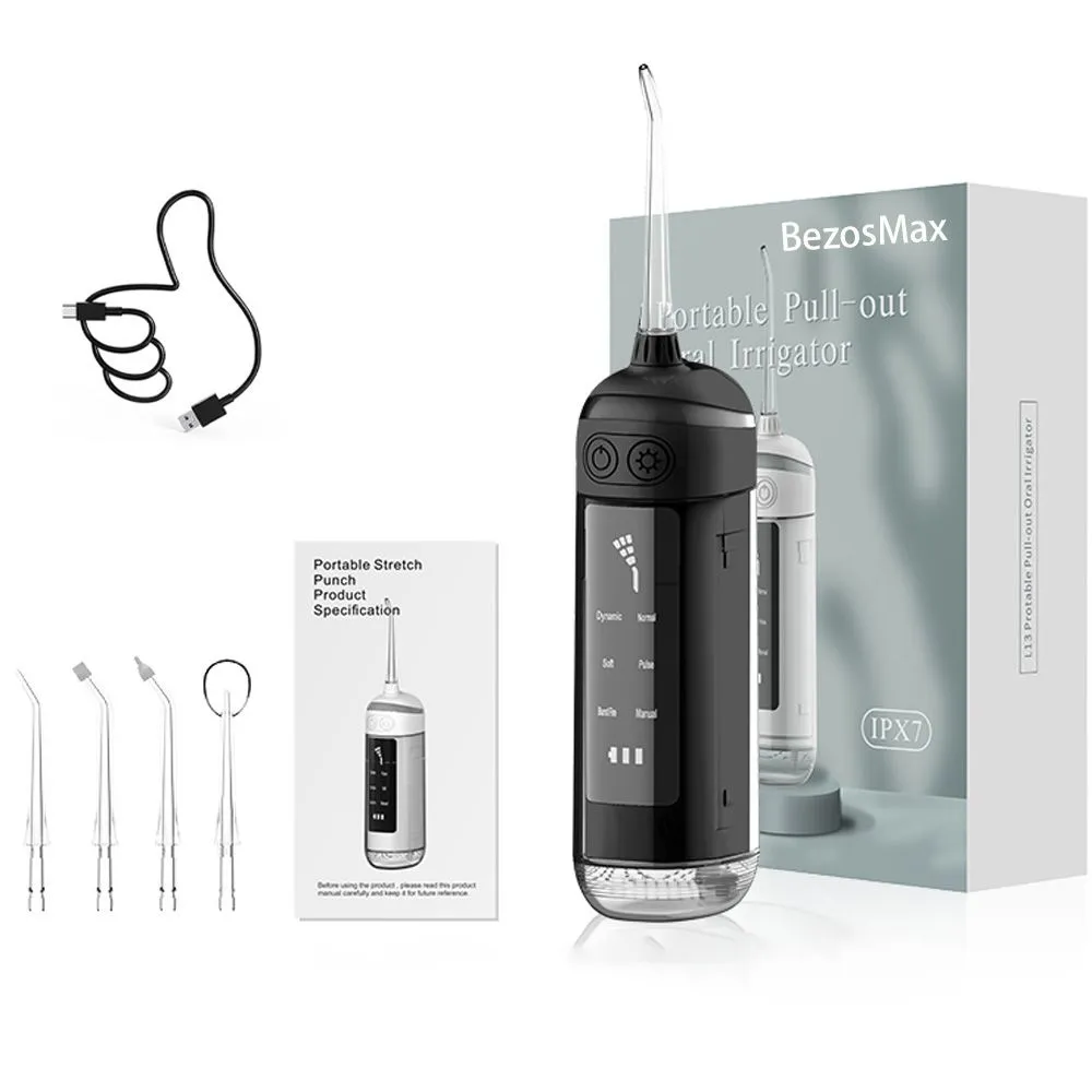 BezosMax Water Dental Flosser Teeth Pick,Cordless Oral Irrigator 180ML - Black