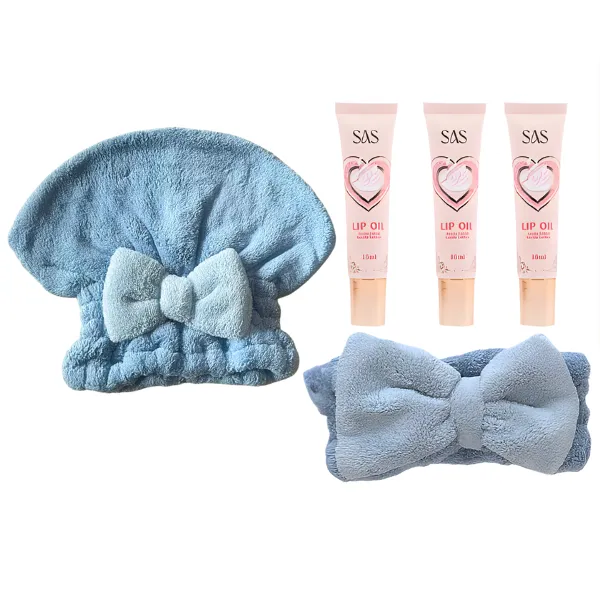 Indulge in Glamour & Comfort: Plush Beauty Combo With Lip Oil Set - Blue