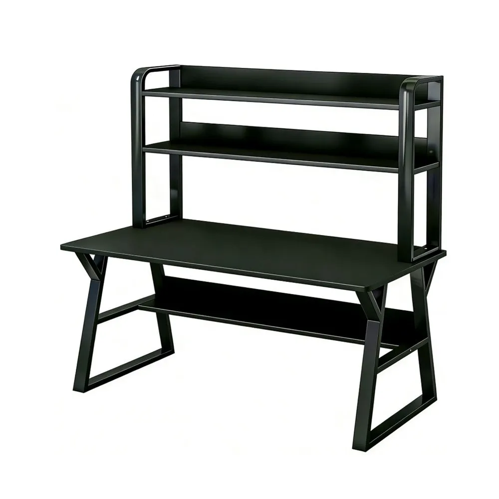 Gaming Computer Desk Home Office Workstation With 2-Tier Storage Shelves - Black