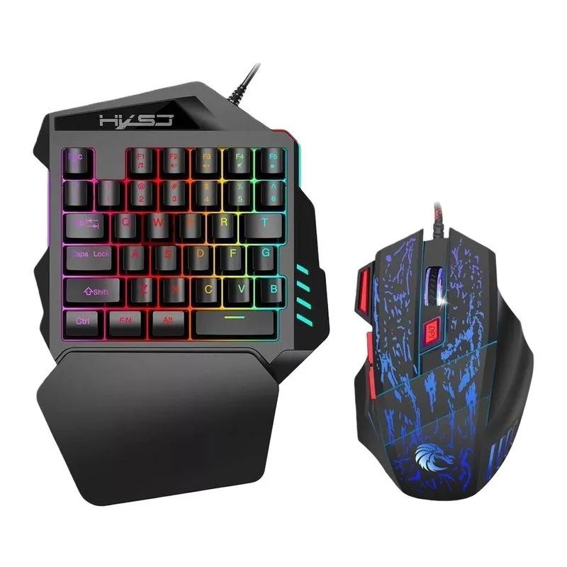 One Handed Gaming Keyboard 35 Keys LED Backlight And Wired Gaming Mouse