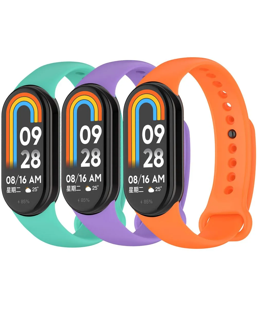3 Pack Silicone Replacement Strap for Xiaomi Smart Band 8/9 - Teal/Orange/Purple