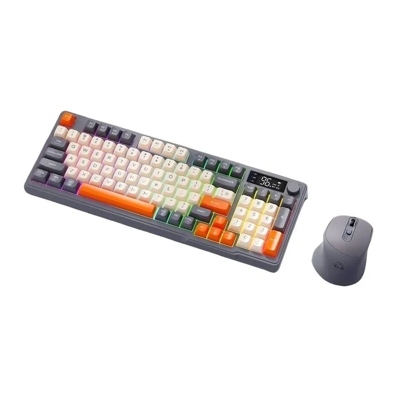 Wireless Keyboard Mouse Kit with Electronic Screen Multi Device Connection - Grey
