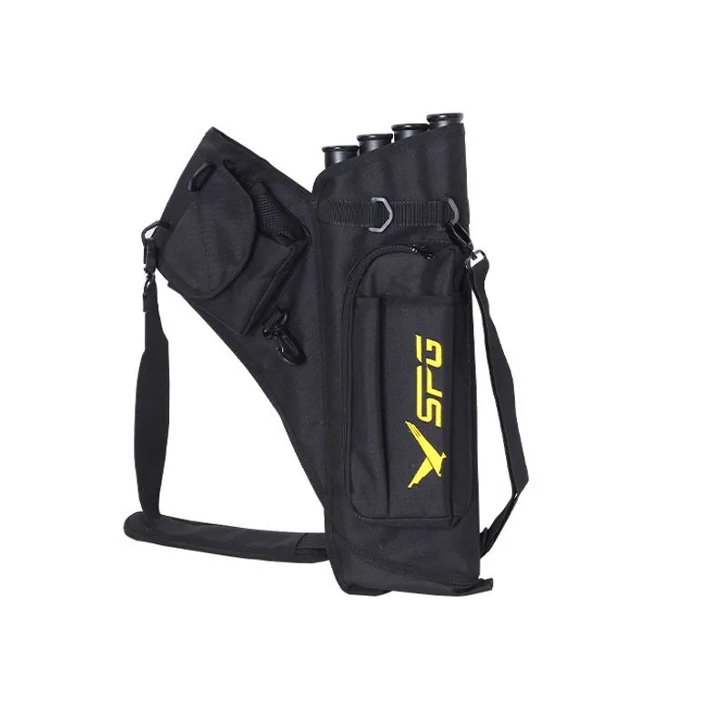 4-Tubes Hip Quiver Waist Hanged Arrow Archery Carry Bag with Pockets - Black