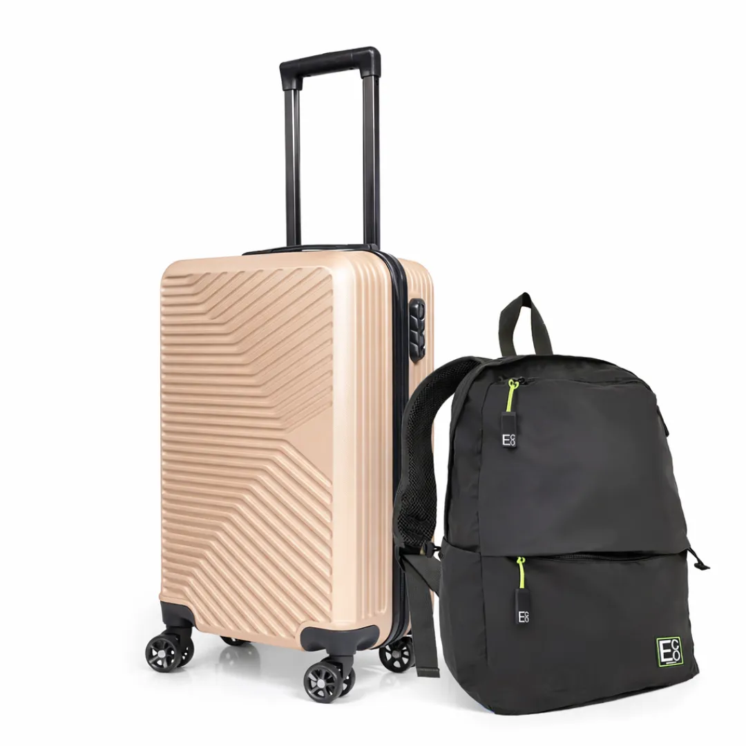 Miami Luggage Set, Hard Shell Carry-On Travel Suitcase 55cm w/ Backpack - Gold
